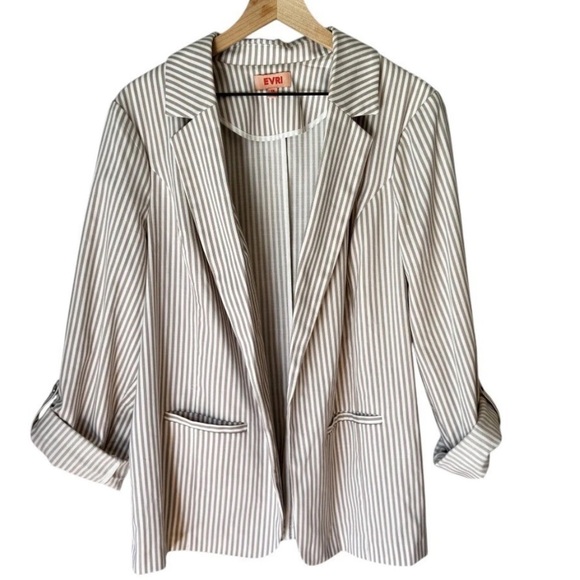 EVRI Plus Size Tan Striped Open Front Coastal Casual Women’s Blazer Size 1X - Picture 1 of 5